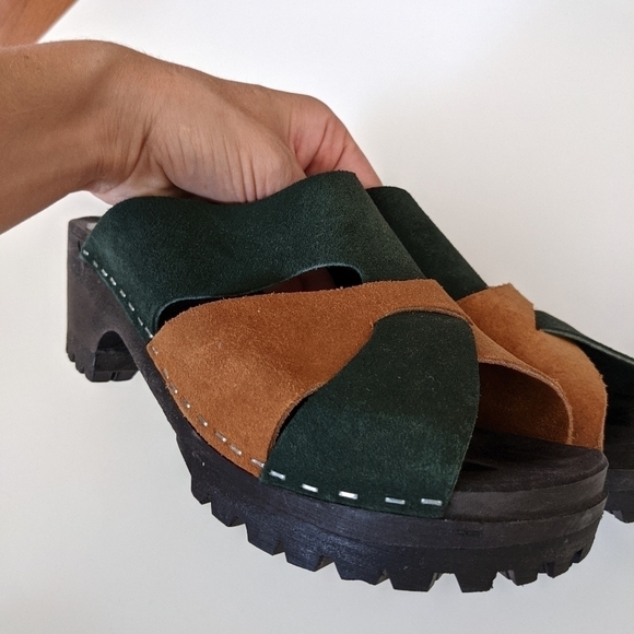 VINTAGE Swedish clogs leather suede platform boho bohemian hippie 38 /7 - Picture 6 of 10